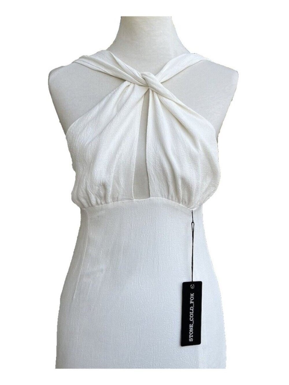 Stone Cold Fox Women’s White Rayon Palm Side Slit Halter Gown Dress Size 4 US - Picture 2 of 16